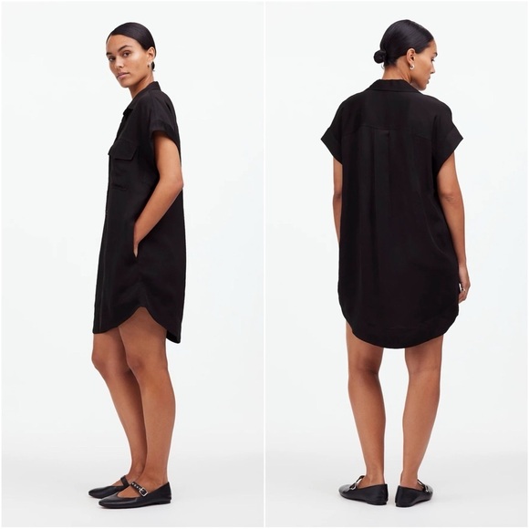 Madewell Dress Utility Button-Front Mini Linen Blend True Black M NWT New - Picture 2 of 12